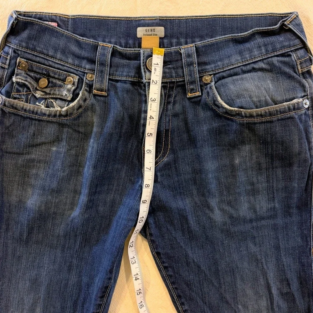 True Religion Jeans Mens Tag 31x32 Blue Geno Straight Slim Fit Denim Stretch USA